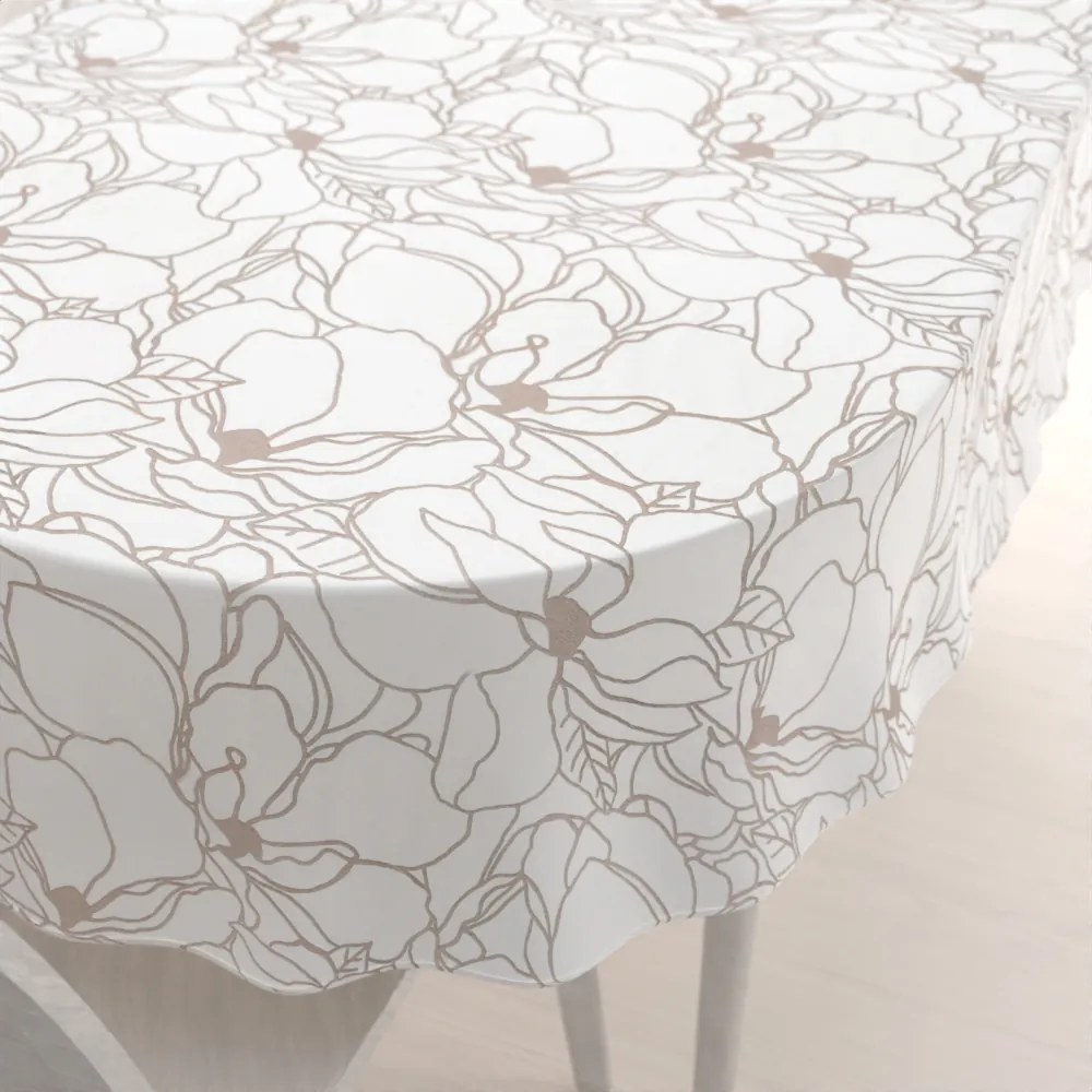 Biante Bavlnený oválny obrus Sandra SA-268 Béžové designové kvety na bielom 140x180 cm