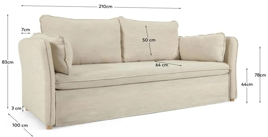 Rozkladacia pohovka sivobéžová 210 cm Tanit – Kave Home