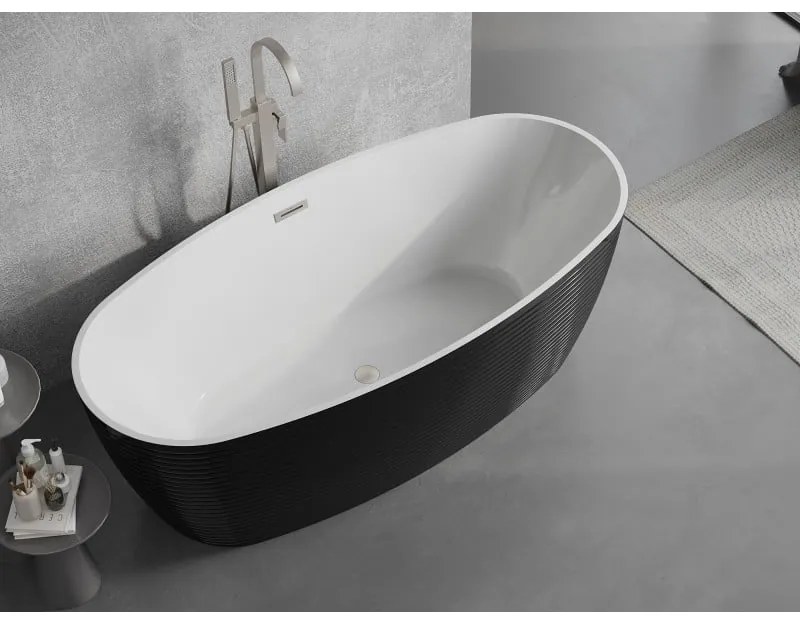 Mexen Lira, voľne stojaca vaňa, vzor, 170 x 80 cm, biela-čierna, oceľový prepad, 52831708075-97