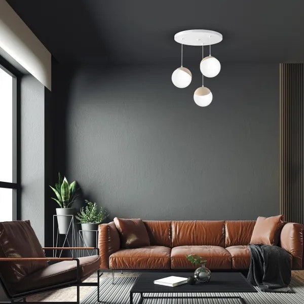 Luster na lanku SFERA WOOD 3xE14/40W/230V biela