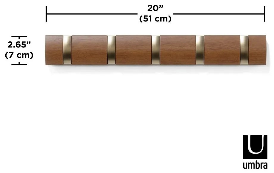 Umbra Vešiak na stenu FLIP 5 háčikov light walnut, warm gold