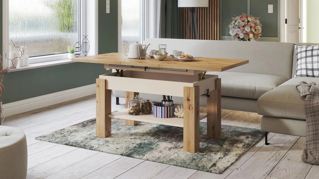 ASTORIA dub artisan / béžová, rozkládací konferenční stolek