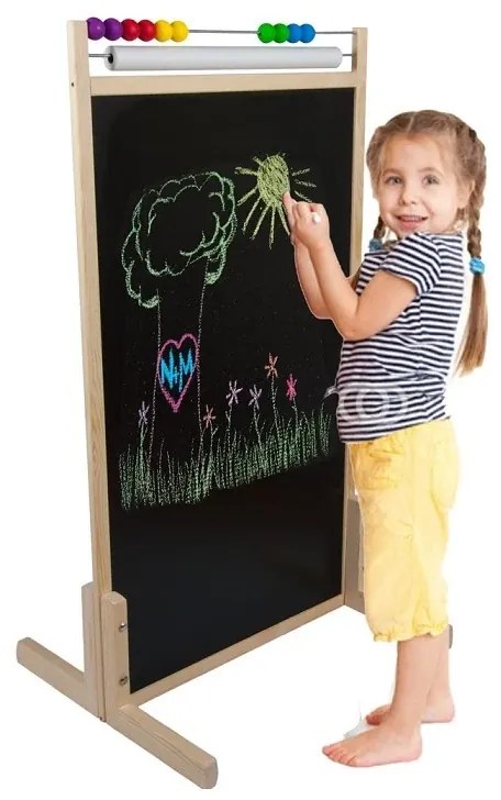 Detská magnetická a kriedová tabuľa s počítadlom a rolí papiera