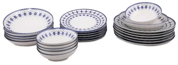 24-dielna jedálenská súprava, biela/modrá, porcelán