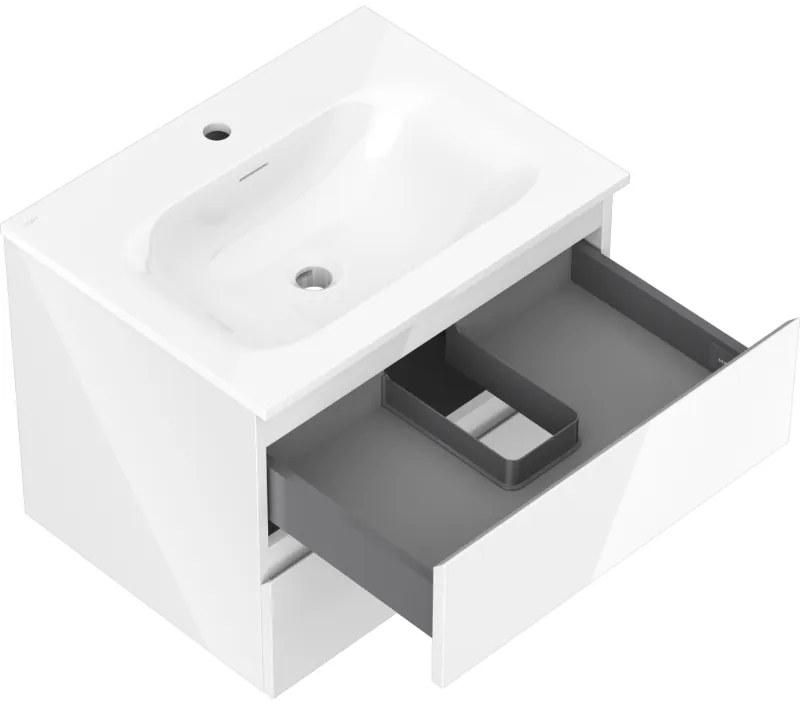 Mexen Orio, kúpeľňová skrinka 60 cm s umývadlom Vela, 2 zásuvky, biela lesklá, 91A10-06047-2-BFF00-W23M00