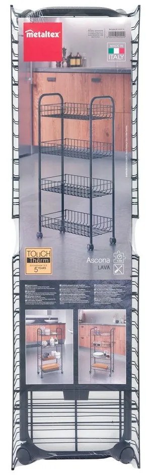 Čierny kovový pojazdný regál 41x84 cm Ascona – Metaltex