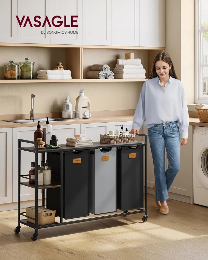 Kôš na bielizeň Vasagle Asas 150 l čierny/šedý/hnedý