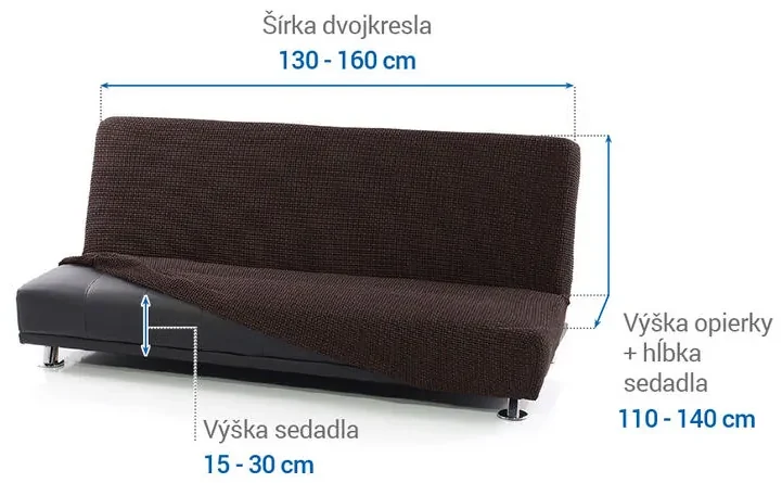 Super strečové poťahy NIAGARA čokoládová dvojkreslo s drevenými rúčkami (š. 130 - 160 cm)