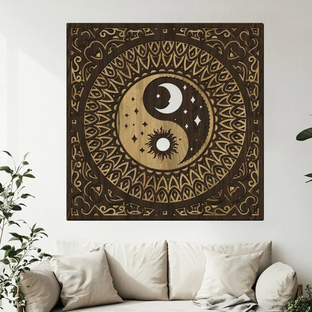 dřevo života Drevená 5 vrstvová mandala YING YANG Rozměry (cm): 40, Barevná kombinace: wenge-dub zlatý