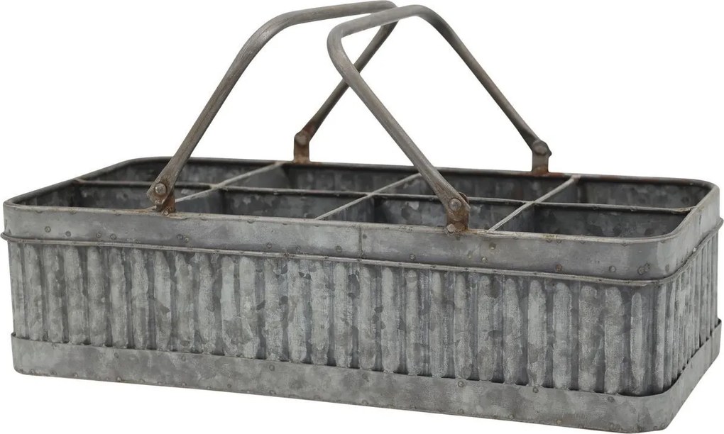 Plechový antik box s rukoväťou a 8 priehradkami Old French - 41*20*10 cm