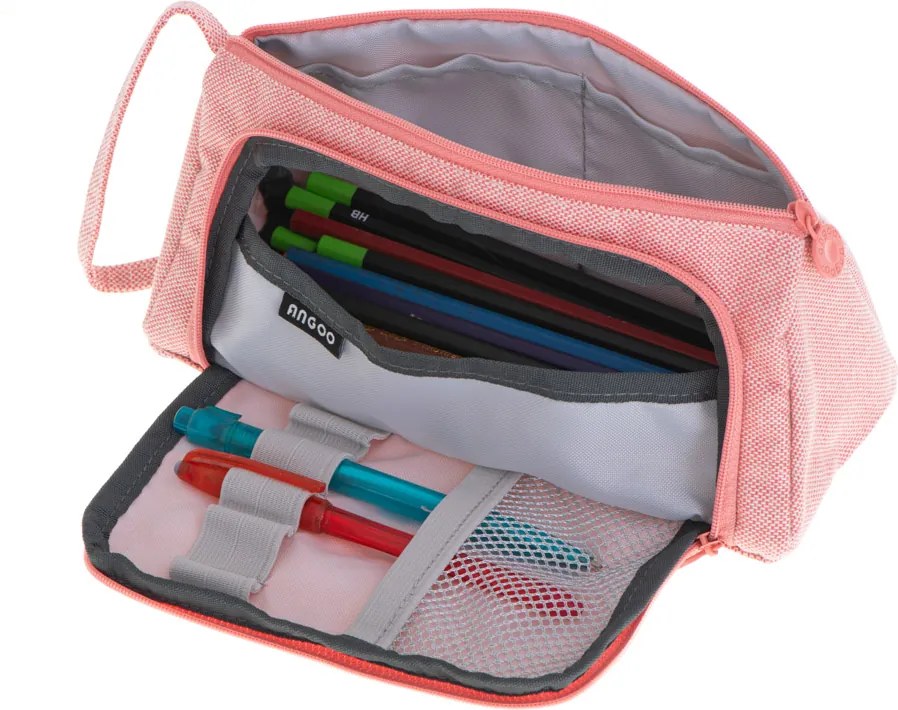 KIK Školský peračník dvojitý (vanity case) ružový – priestranné puzdro na ceruzky