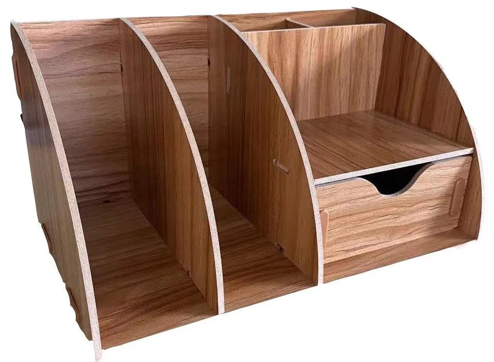 Drevený kancelársky organizér na dokumenty s 5 priehradkami a zásuvkou tmavé drevo DIY 3801 Tmavé drevo