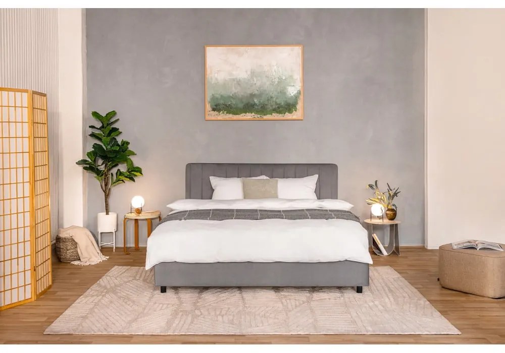 Sivá čalúnená dvojlôžková posteľ s úložným priestorom s roštom 180x200 cm Myra Slim Line – Bonami Selection