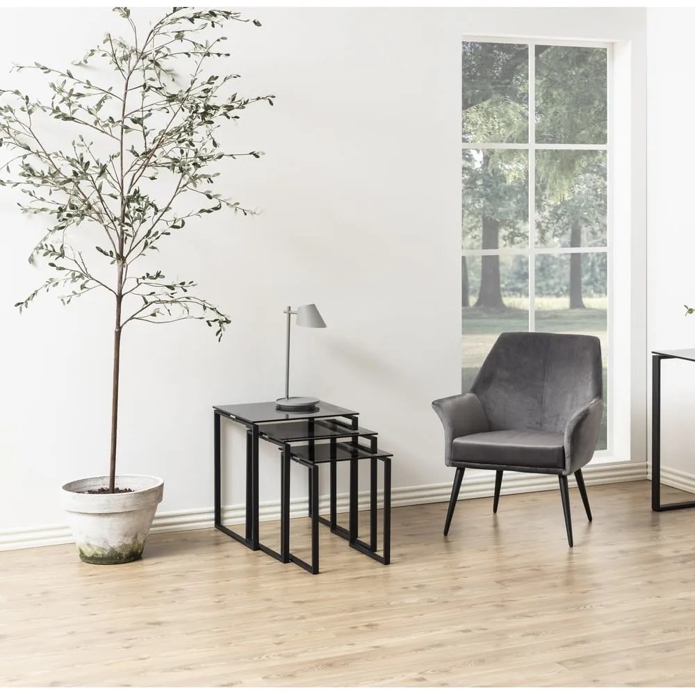 Súprava 3 čiernych konferenčných stolíkov so železným nohami Actona Katrine