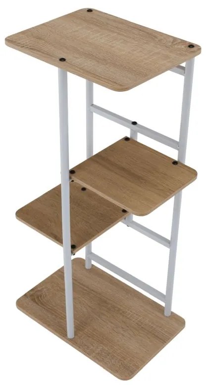 Kondela Stojan na kvety, kov biely, DTD dub sonoma, LEDOR TYP 1