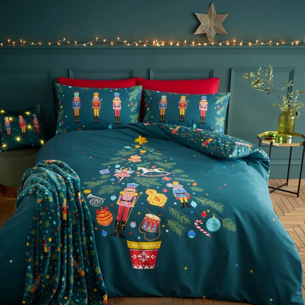 Tmavozelené obliečky na jednolôžko 135x200 cm Nutcracker – Catherine Lansfield