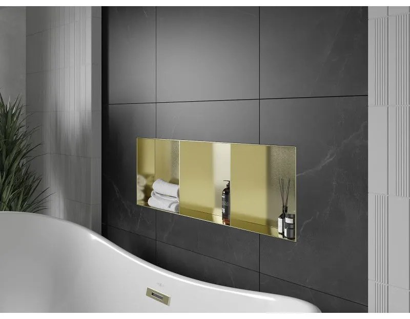 Mexen X-Wall-NR, polička na zapustenie pod obklad bez goliera 90 x 30 cm, zlatá matná, 1951903010S