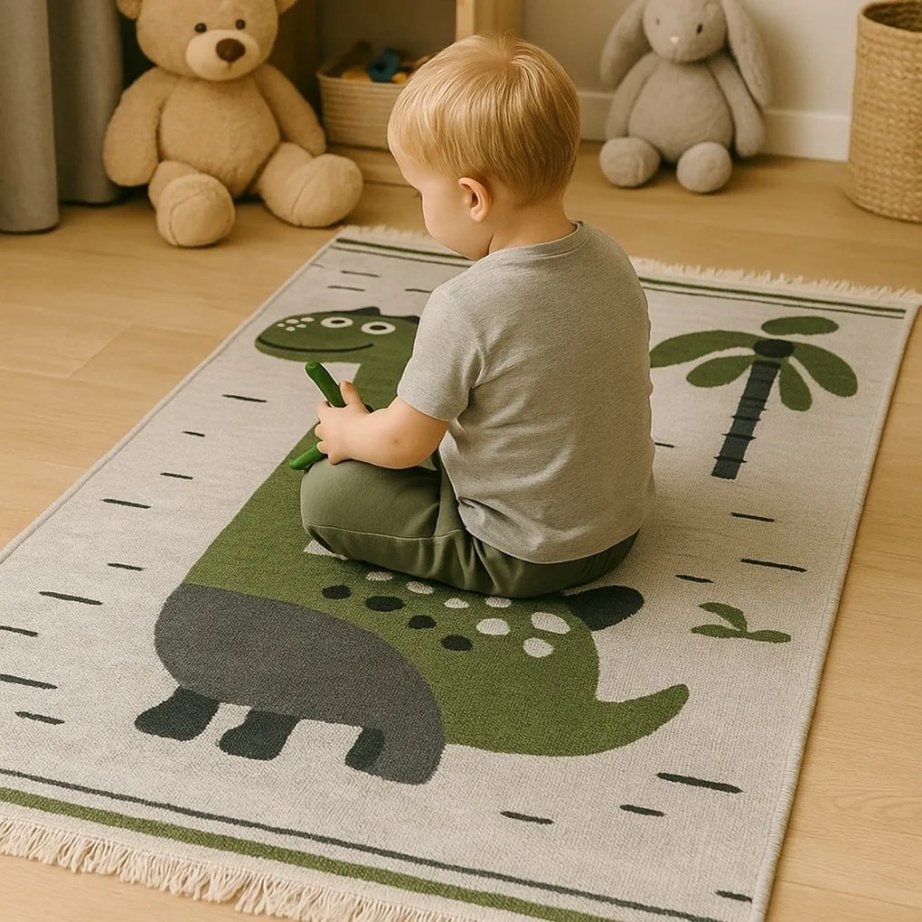 TRHÁK: Detský kusový koberec Natur Dinosaurus, 80x150, zelená, detská izba, Praktik home