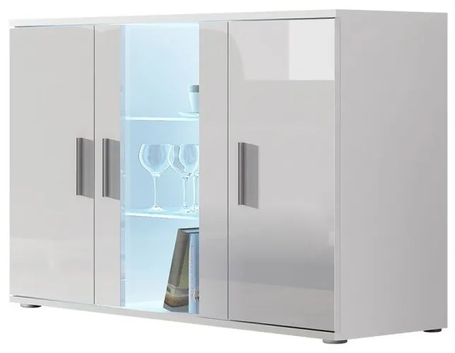 Komoda Boho B7, Osvetlenie: osvetlenie LED modré, Farby: biela / biely lesk