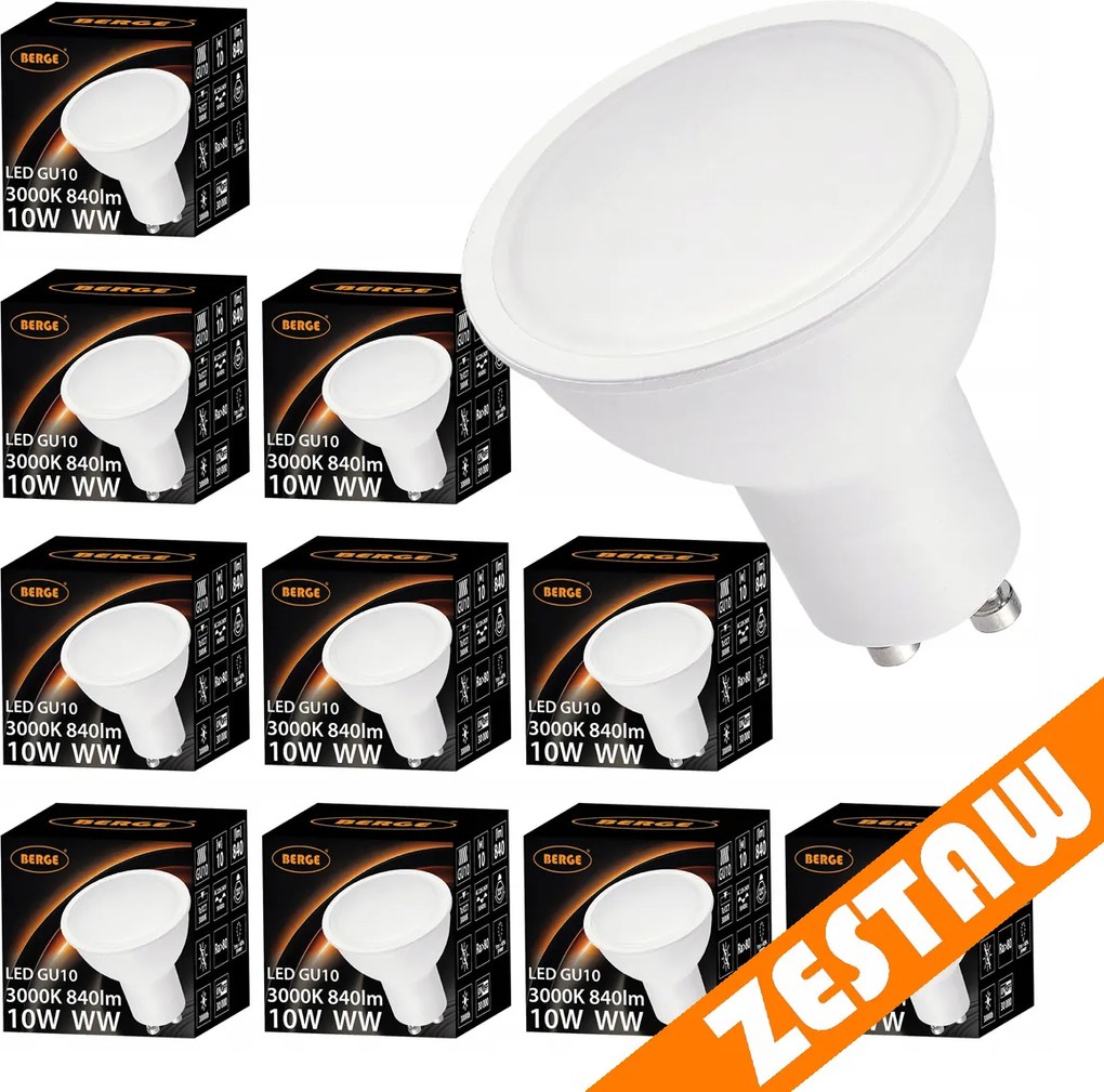 BERGE Sada 10x GU10 LED žiaroviek 10W - tepla biela