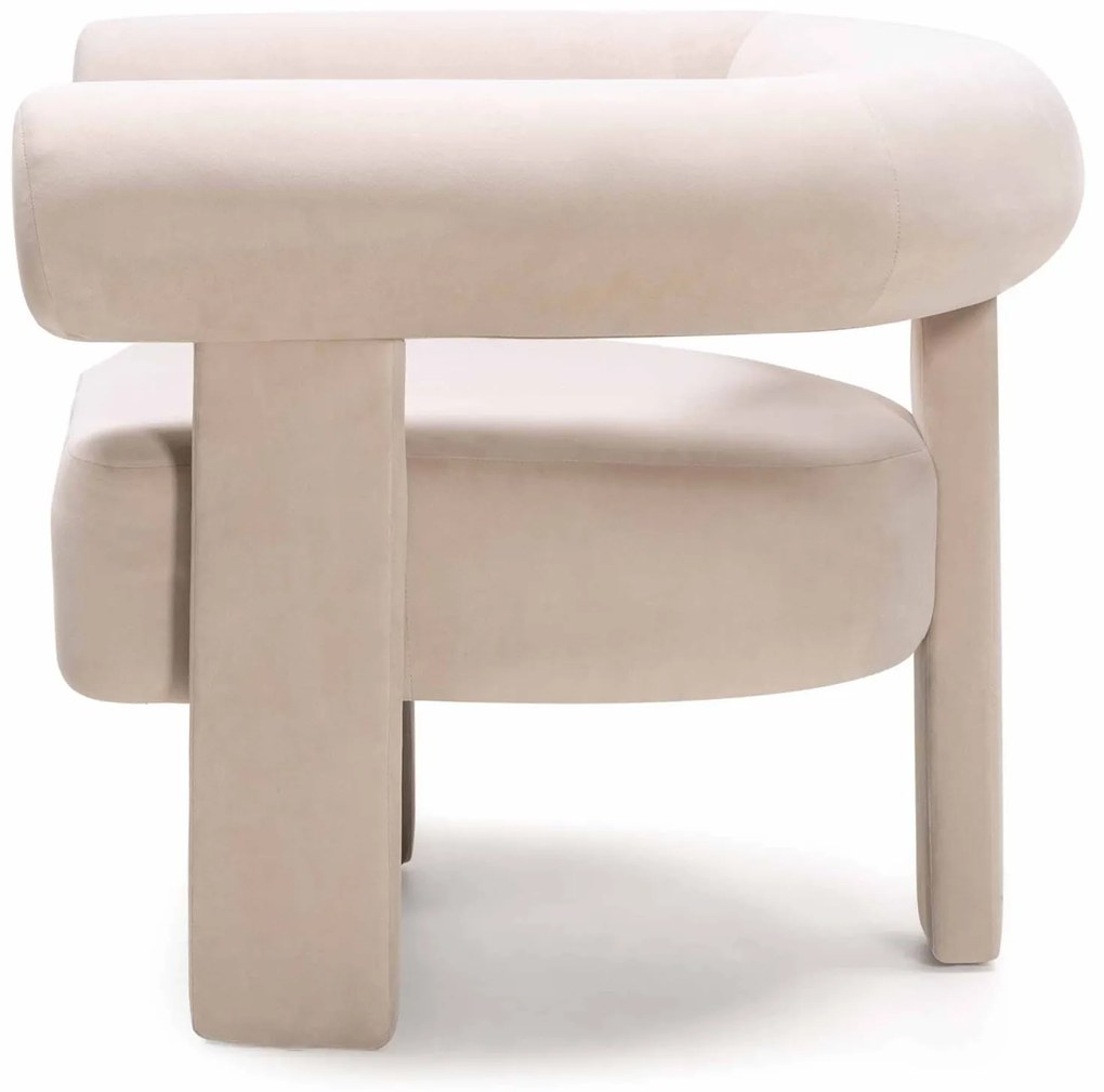 Designové sametové křeslo HELLA světle béžové