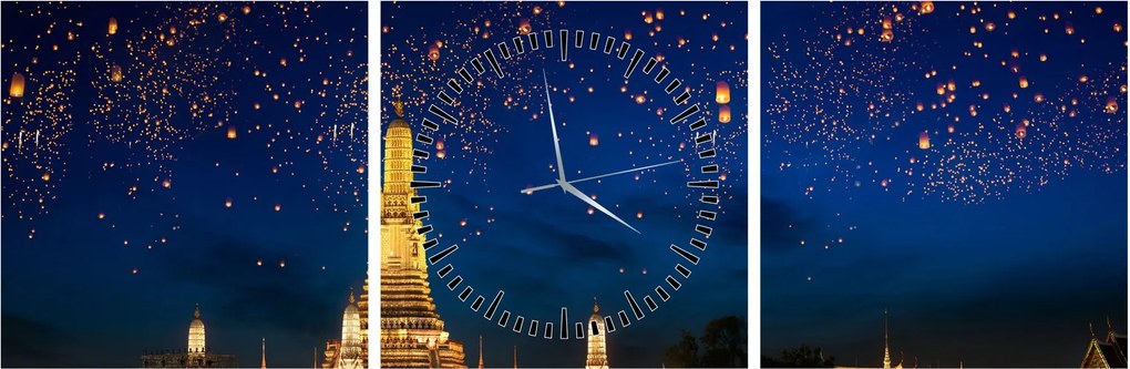 Obraz - Lampióny šťastia, Bangkok (s hodinami) (90x30 cm)