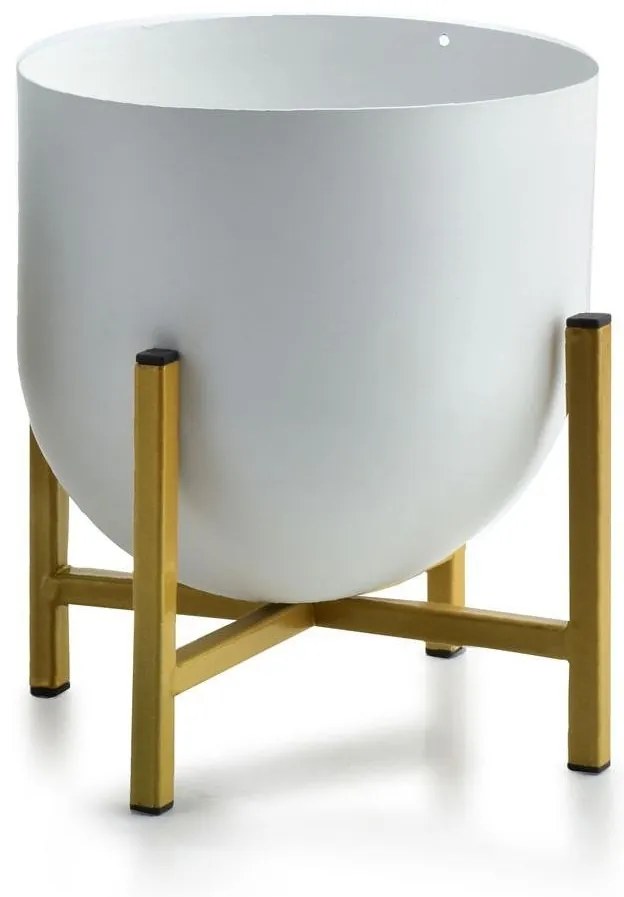 KOVOVÝ KVETINÁČ SO STOJANOM BOULE SADA 2KS 20X22 CM+16X17 CM BIELA/ZLATÁ