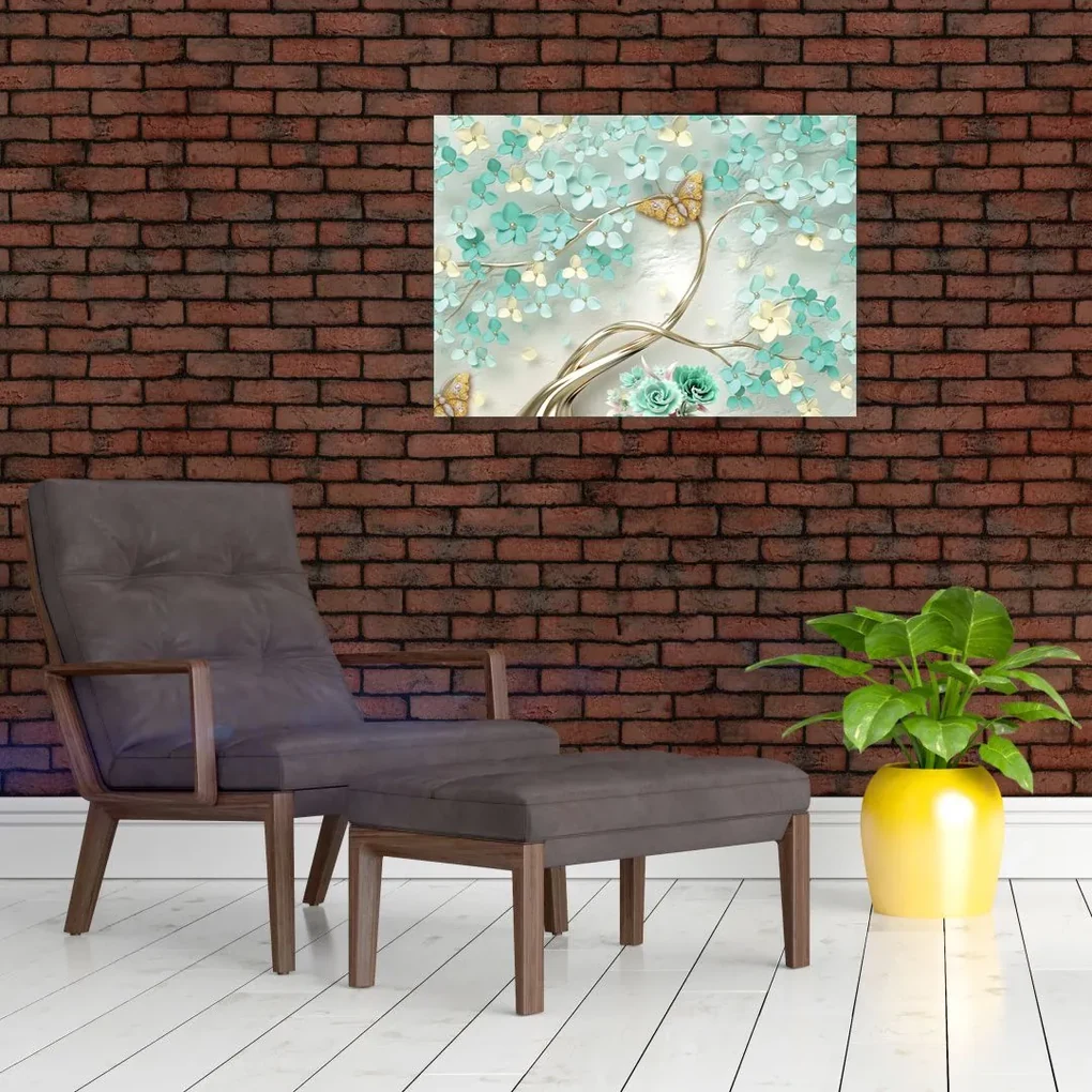 Obraz kvety s motýľmi (70x50 cm)