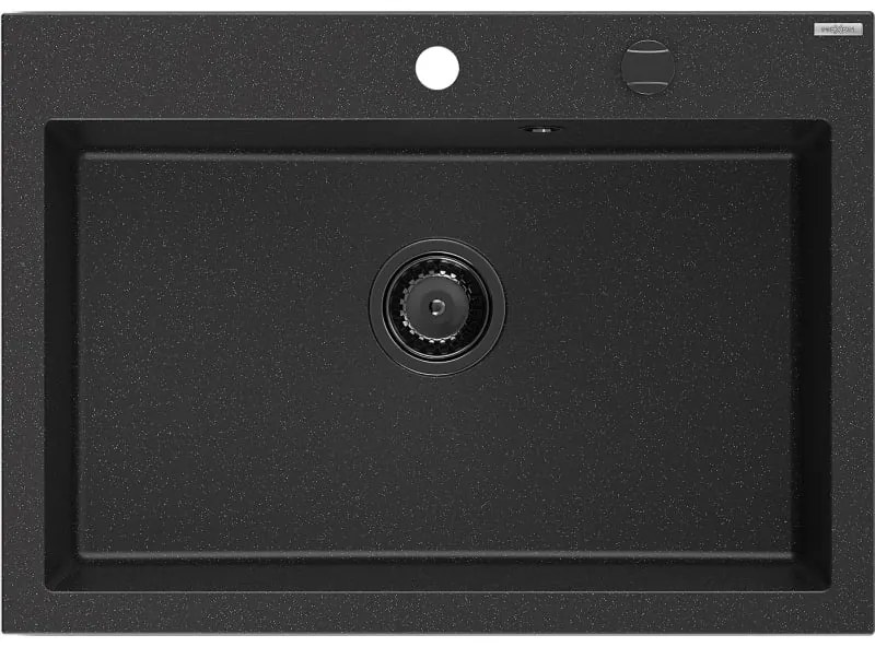 Mexen Elix, 1-korový granitový drez 700 x 500 mm, čierna/strieborná metalíza, čierny sifón, 6526701005-73-B