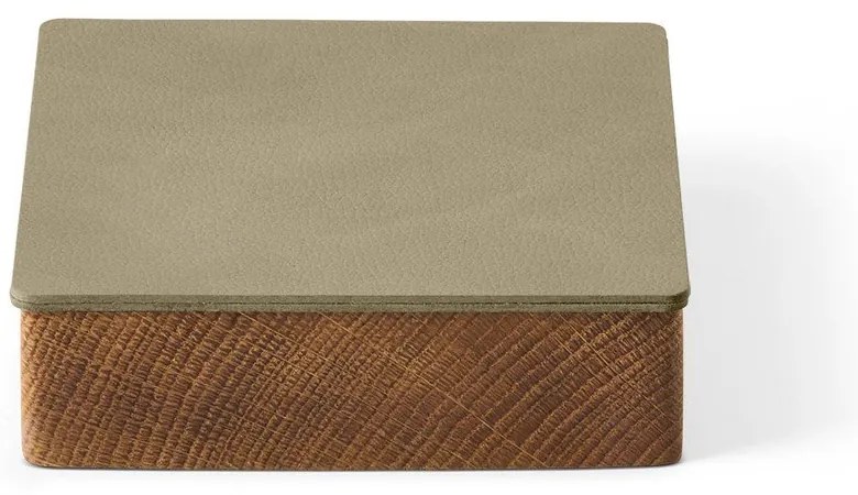 Zelený/v prírodnej farbe drevený/z eko kože úložný box s vekom/dekoratívny 11x11x3,5 cm Square Nupo – LIND DNA