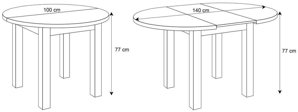 JEDÁLENSKÝ SET LORENA STÔL DUB CRAFT + 4 STOLIČKY BIELE 100 / 140 cm