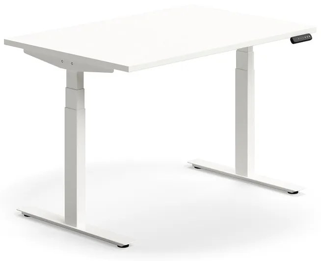 Výškovo nastaviteľný stôl QBUS, rovný, 1200x800 mm, biely rám, biela