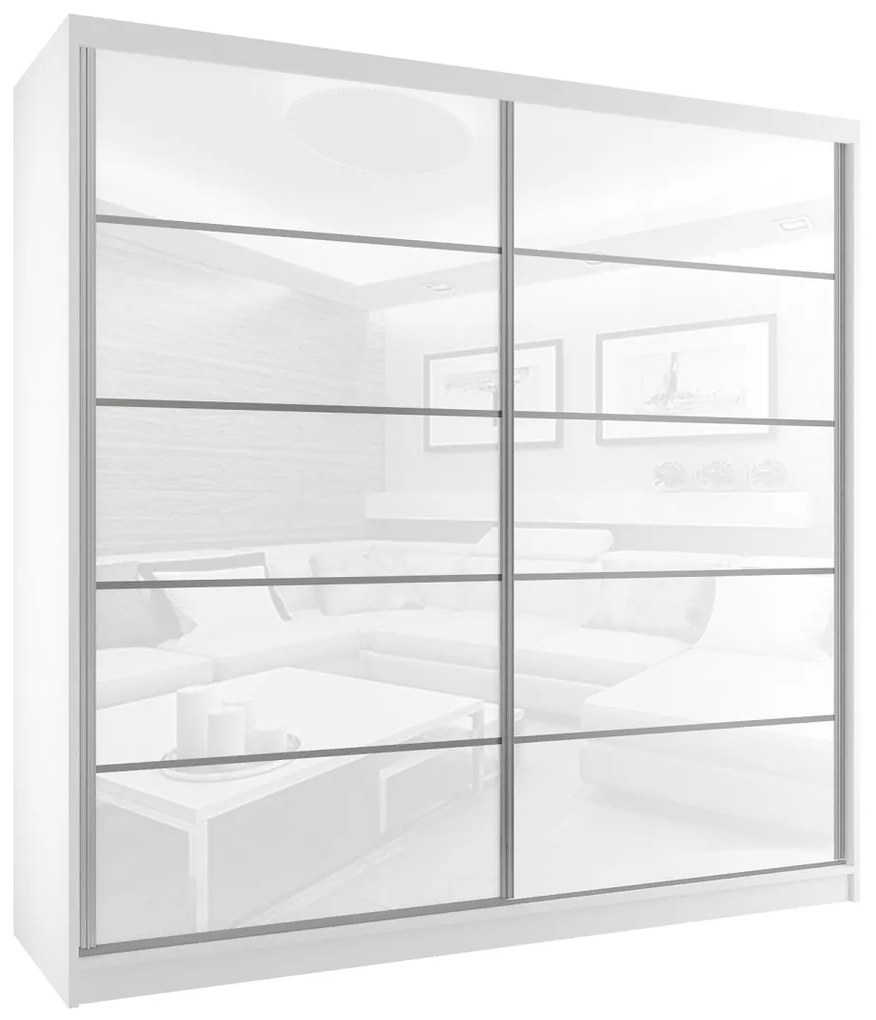 Šatníková skriňa 133 cm Belini biely mat / biely lesks posuvnými dverami BH SZP2/2/W/WI/5W/HI