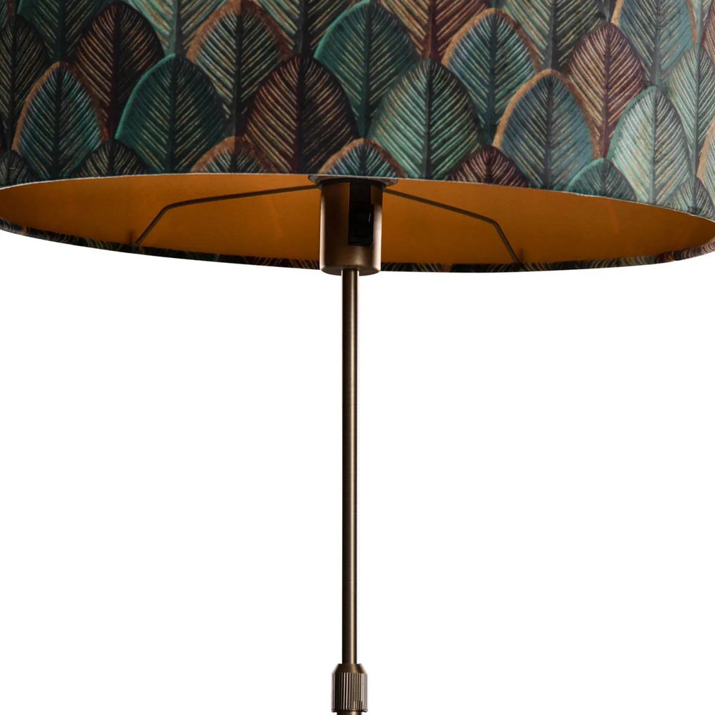 Stojacia lampa bronzová s oválnym zamatovým tienidlom s dizajnom listov 50 cm - Parte