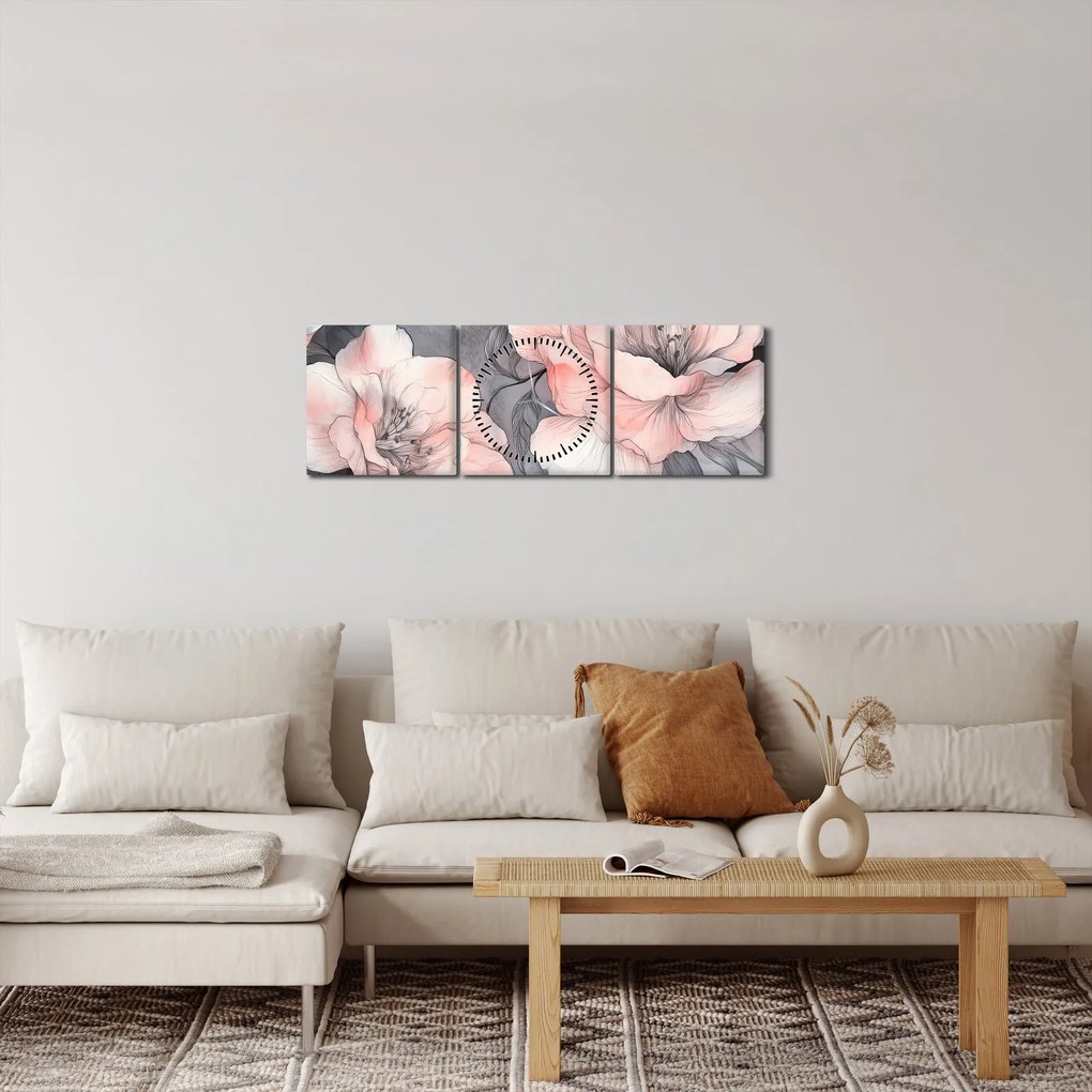 Obraz - Séria kvetov (s hodinami) (90x30 cm)