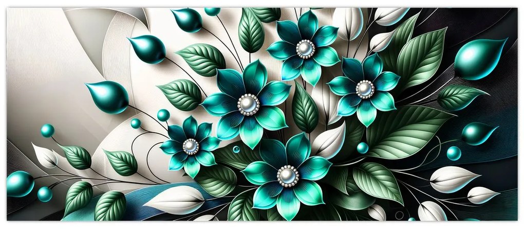 Obraz - 3D tyrkysové kvety (120x50 cm)