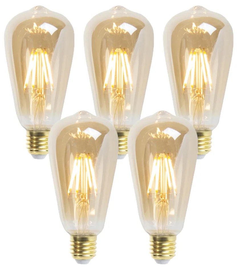 Sada 5 stmievateľných LED žiaroviek E27 ST64 Goldline 5W 380lm 2200K