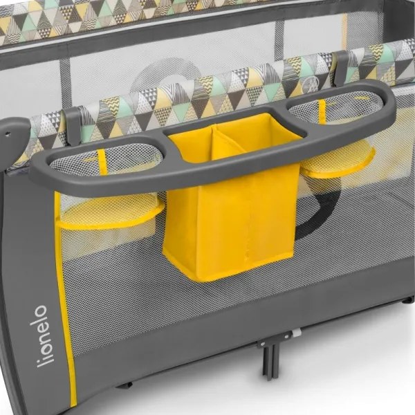 Lionelo - Cestovná postieľka SVEN PLUS šedá/žltá