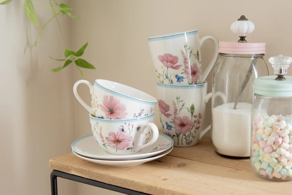 Farebný hrnček s kvetmi Meadow - 12*8*10 cm / 356 ml