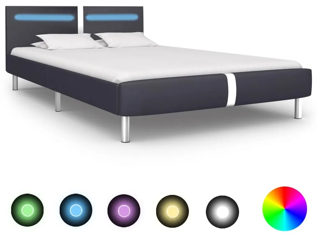 vidaXL Posteľný rám s LED, čierny, umelá koža 120x200 cm