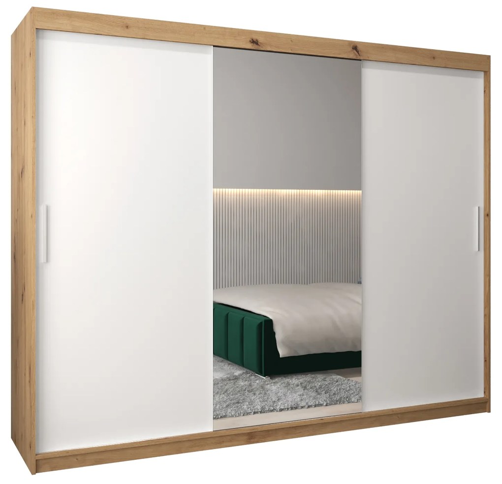 Šatníková skriňa 250 cm Toki 1 (Dub artisan + Biela matná). Akcia -52%. Vlastná spoľahlivá doprava až k Vám domov. 1064951
