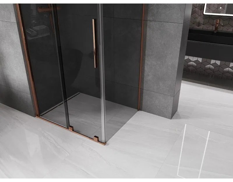 Mexen Velar, sprchový kút s posuvnými dverami 140 x 90 cm, 8mm šedé sklo, ružové zlato, 871-140-090-41-60