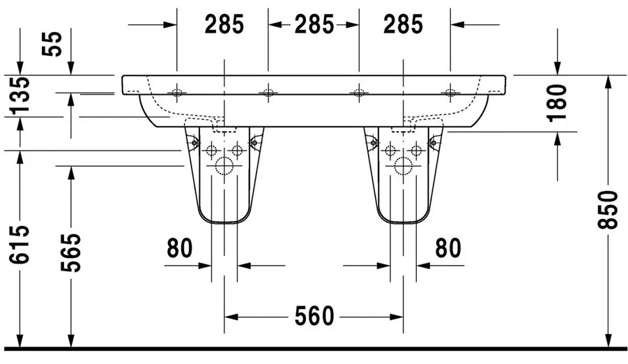 Duravit D-Code - Dvojumývadlo do nábytku 1200x490 mm, s prepadom, biela 03481200002