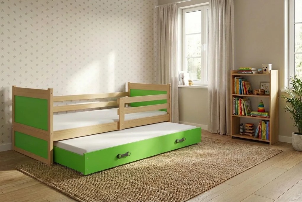 Posteľ s prístelkou RICO 2 200x90 Borovica - Zelená