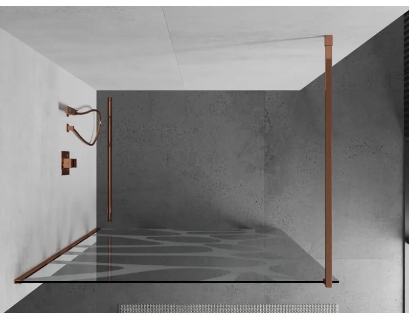 Mexen Kioto, sprchová zástena 90x200 cm, 8mm číre sklo s bielym vzorom, profil ružové zlato, 800-090-101-60-85