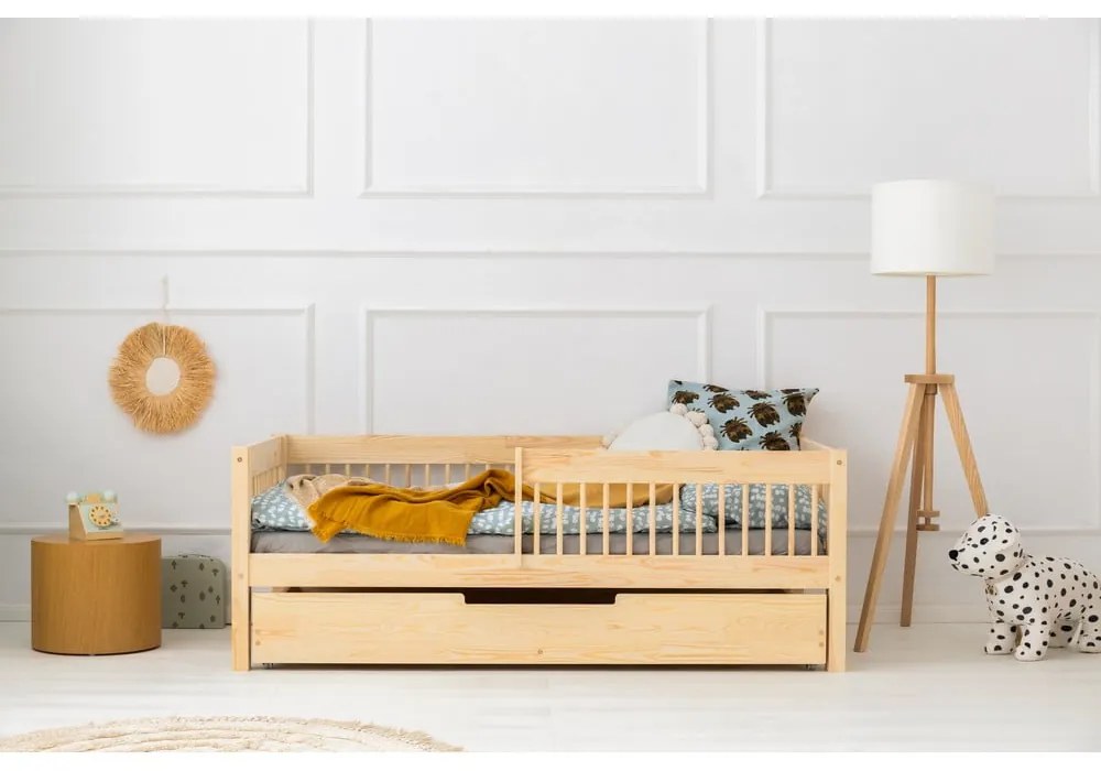 Detská posteľ s výsuvným lôžkom s úložným priestorom s roštom v prírodnej farbe 90x190 cm CPW – Adeko