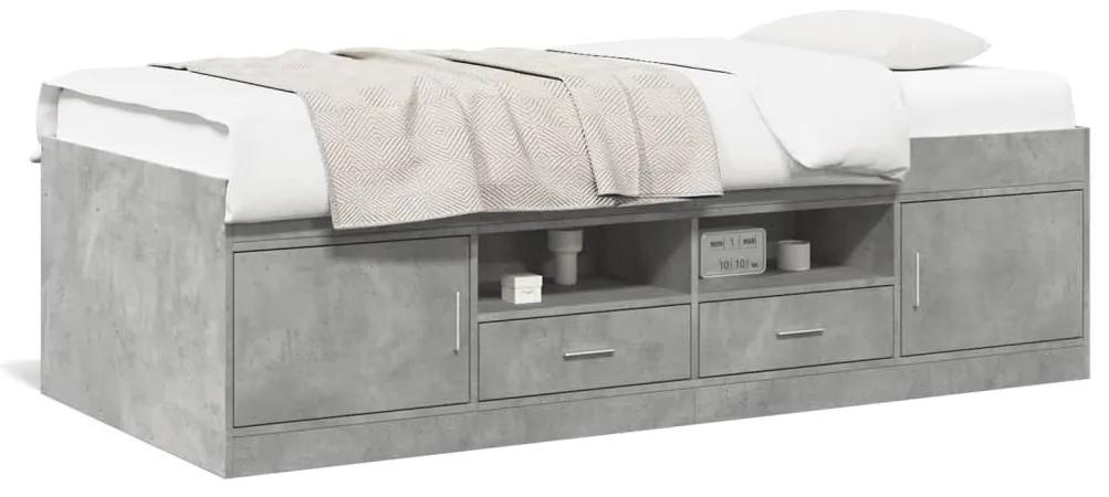 Denná posteľ so zásuvkami betónovosivá 75x190 cm kompoz. drevo 3280261