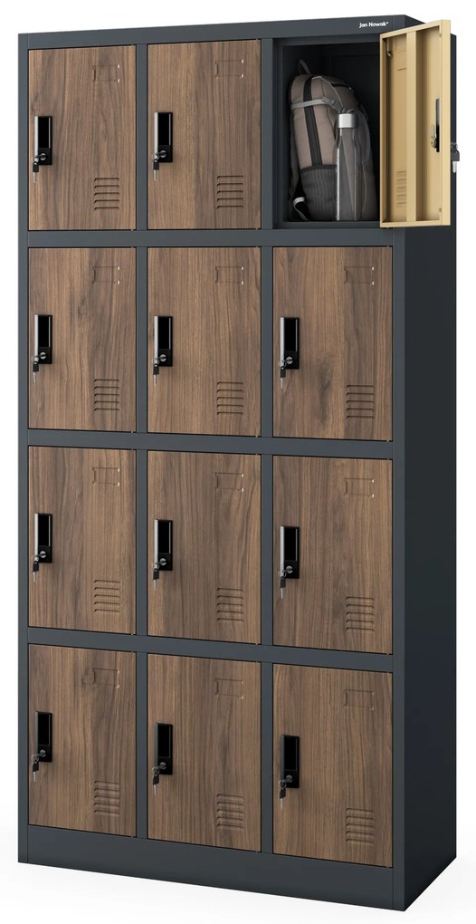 Šatňová skrinka s 12 priehradkami, antracitová/orechová, 900x1850x400 mm: MARCIN Eco Design