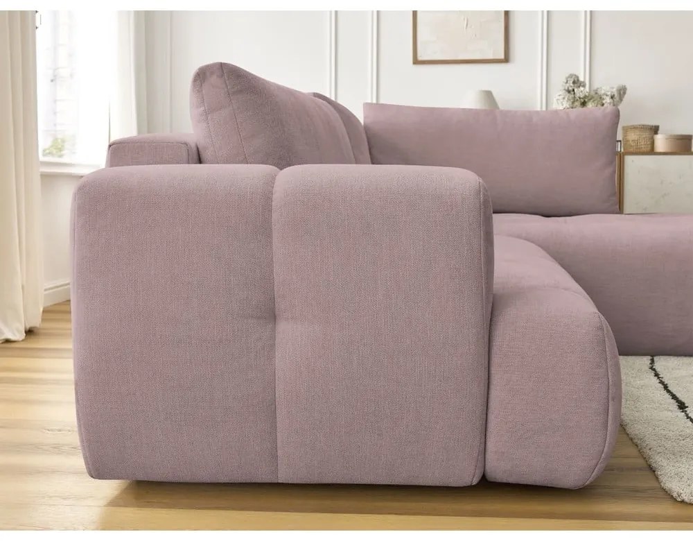 Ružová rozkladacia/s úložným priestorom rohová pohovka (pravý roh/do L) Fuji – Bobochic Paris