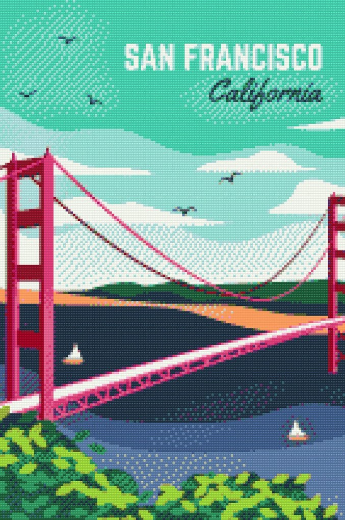 Gario Diamantové maľovanie San Francisco, Spojené štáty Rozmery: 80 x 120 cm, Rámovanie: Iba zrolované plátno, Diamanty: Štvorcové